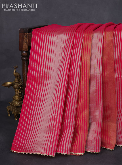 Organza silk saree pink with zari stripes & gotapatti work pallu