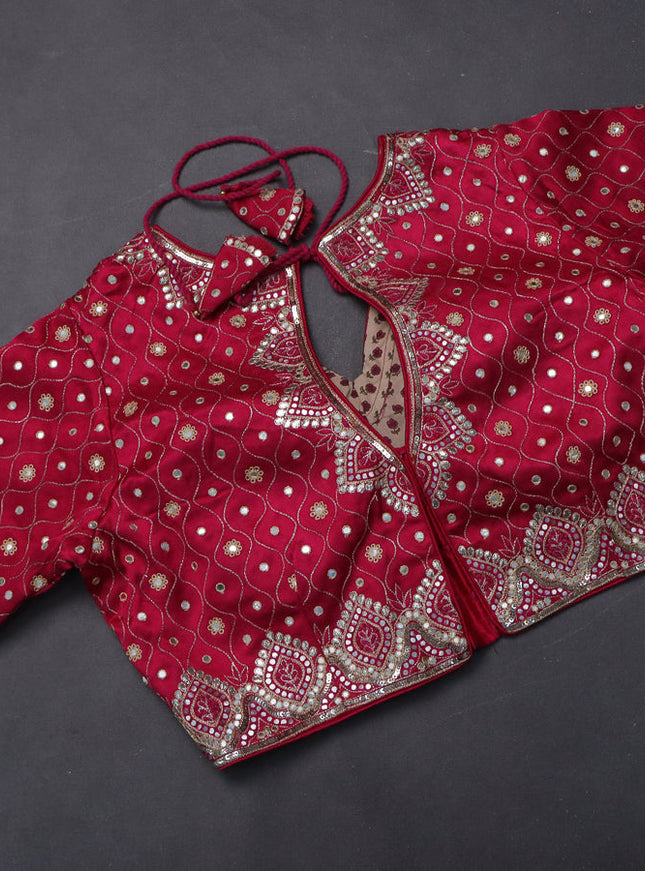 Organza silk saree pink with zari stripes & gotapatti work pallu