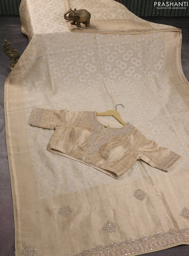 Banarasi silk saree cream with zari buttas & gotapatti work pallu