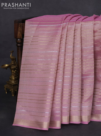 Tissue silk saree light pink with zari stripes & zari border