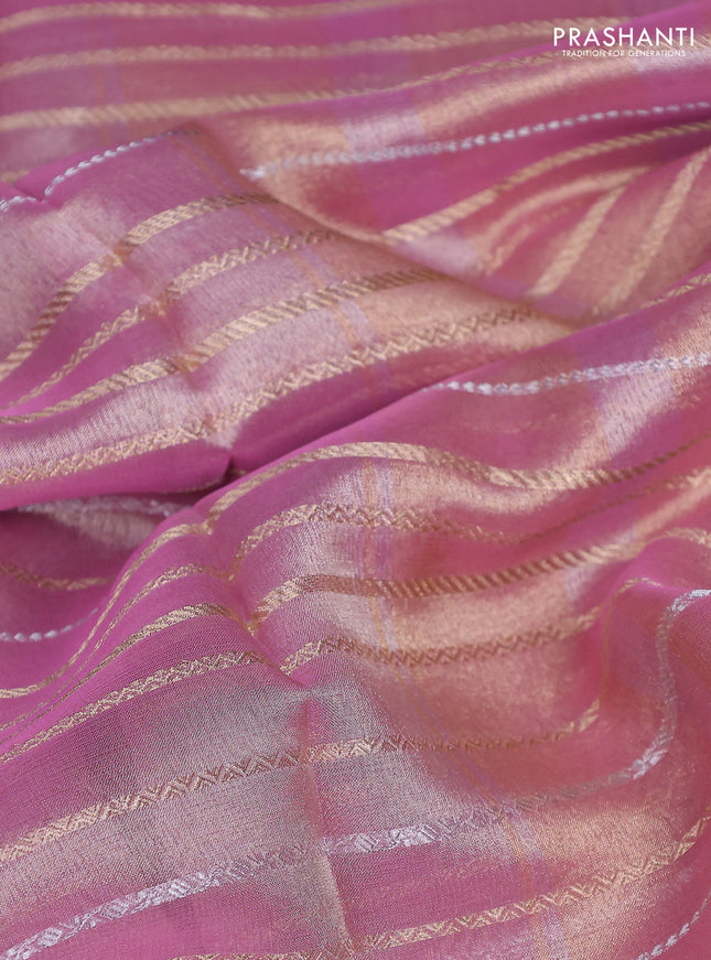 Tissue silk saree light pink with zari stripes & zari border