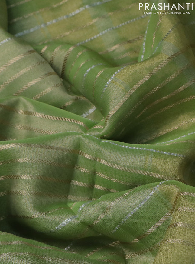 Tissue silk saree pista green with silver & gold zari stripes