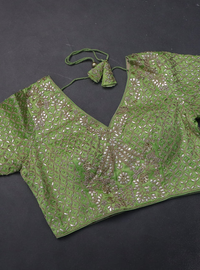 Tissue silk saree pista green with silver & gold zari stripes