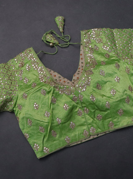 Tissue silk saree pista green with silver & gold zari stripes