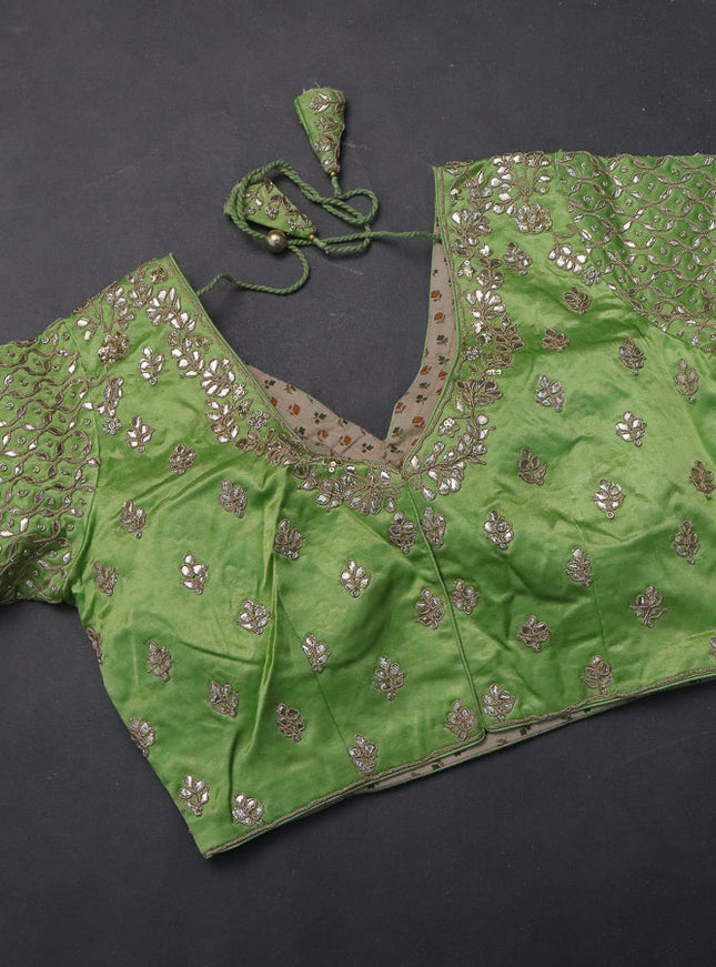 Tissue silk saree pista green with silver & gold zari stripes