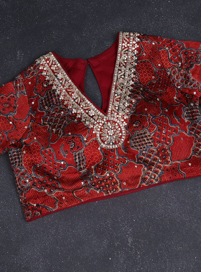 Tissue silk saree beige and maroon with allover stripe pattern & mirror work