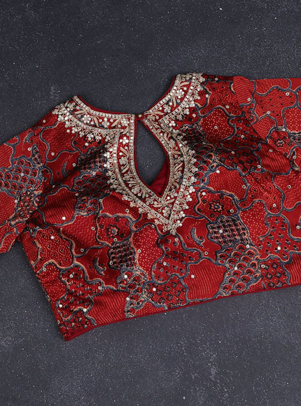 Tissue silk saree beige and maroon with allover stripe pattern & mirror work