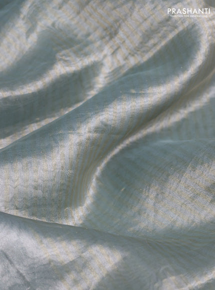 Tissue silk saree pastel grey and blue with plain body & zari woven border