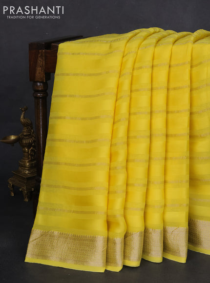 Organza silk saree yellow with zari stripes & gotapatti work pallu