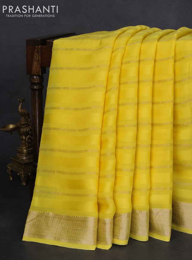Organza silk saree yellow with zari stripes & gotapatti work pallu