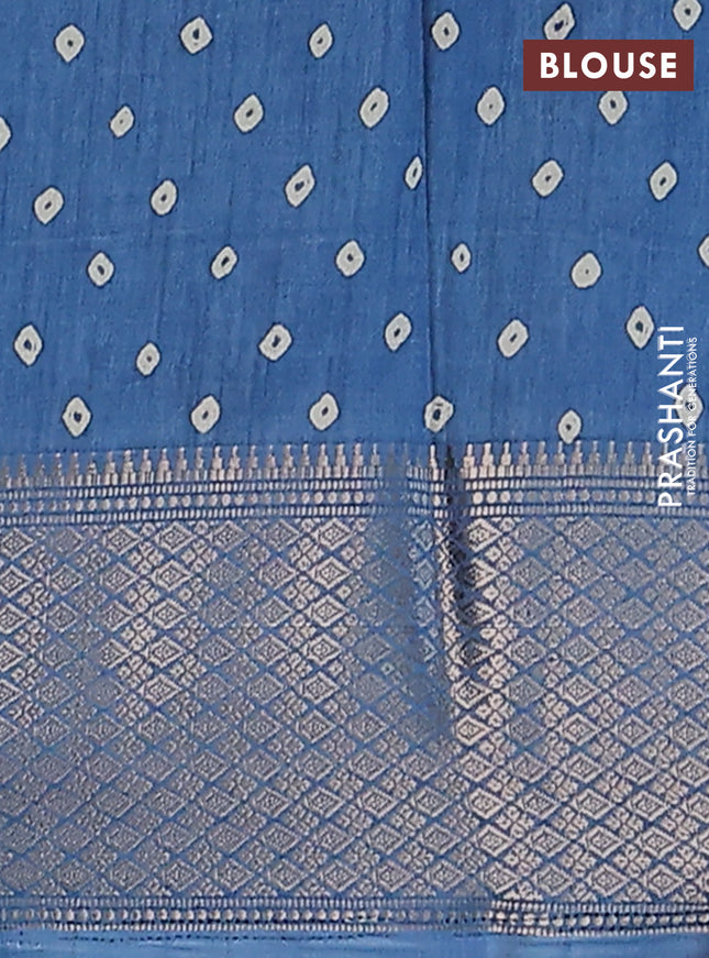 Semi dola saree pastel blue with bandhani butta prints and zari woven border