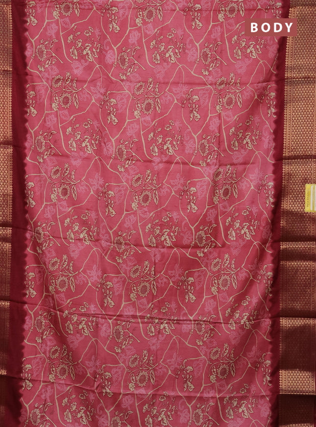 Semi dola saree dark peach and maroon with allover prints and zari woven border