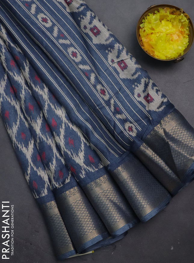 Semi dola saree grey with allover ikat weaves and zari woven border