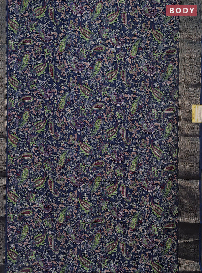 Semi dola saree peacock blue with allover paisley prints and zari woven border