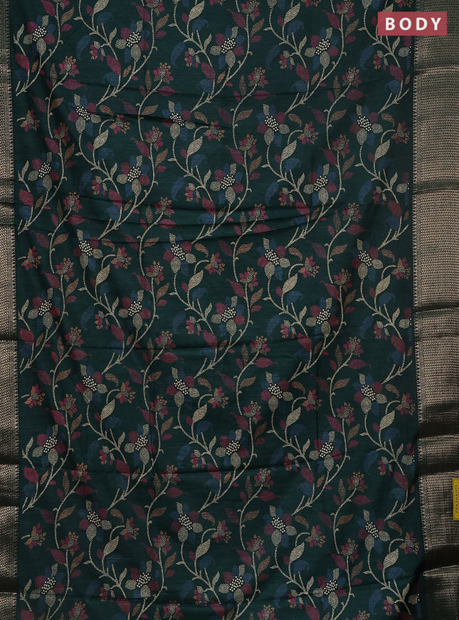 Semi dola saree bottle green with allover prints and zari woven border