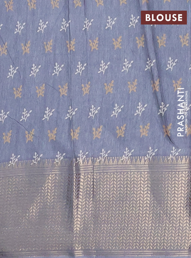 Semi dola saree grey with batik butta prints and zari woven border