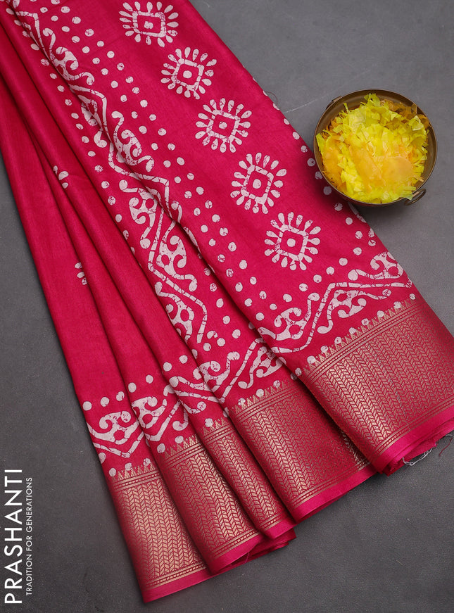 Semi dola saree pink with batik butta prints and zari woven border