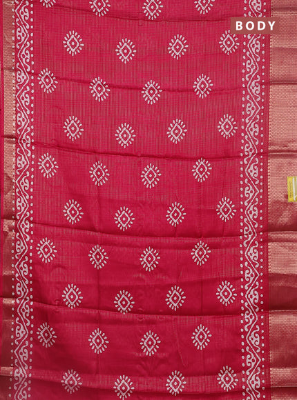 Semi dola saree pink with allover zari weaves & batik butta prints and zari woven border