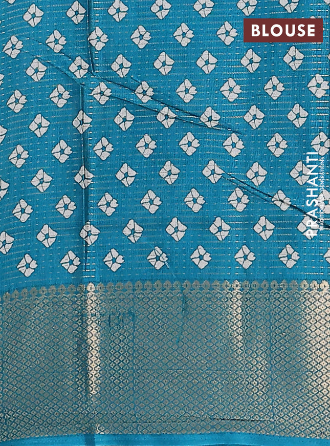 Semi dola saree teal green shade with allover zari weaves & batik butta prints and zari woven border