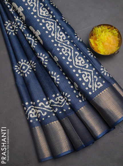 Semi dola saree peacock blue with allover zari weaves & batik butta prints and zari woven border