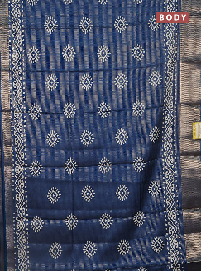 Semi dola saree peacock blue with allover zari weaves & batik butta prints and zari woven border