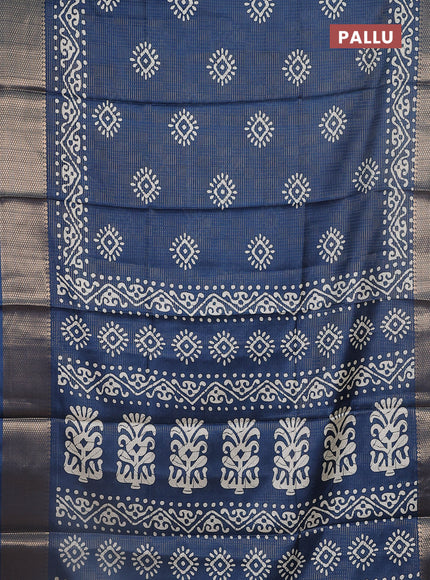 Semi dola saree peacock blue with allover zari weaves & batik butta prints and zari woven border