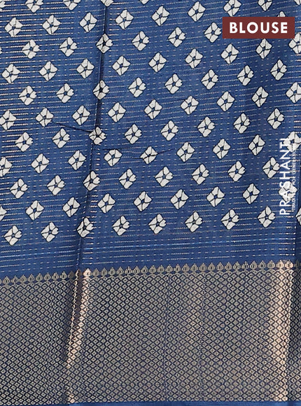 Semi dola saree peacock blue with allover zari weaves & batik butta prints and zari woven border