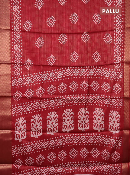 Semi dola saree maroon with allover zari weaves & batik butta prints and zari woven border
