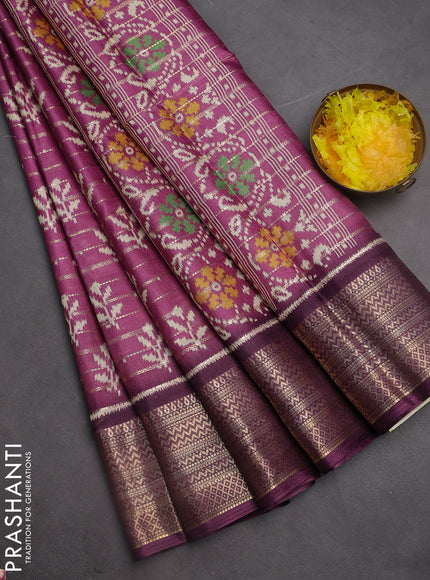 Semi dola saree mauve pink and purple with allover zari weaves & ikat buttas and zari woven border