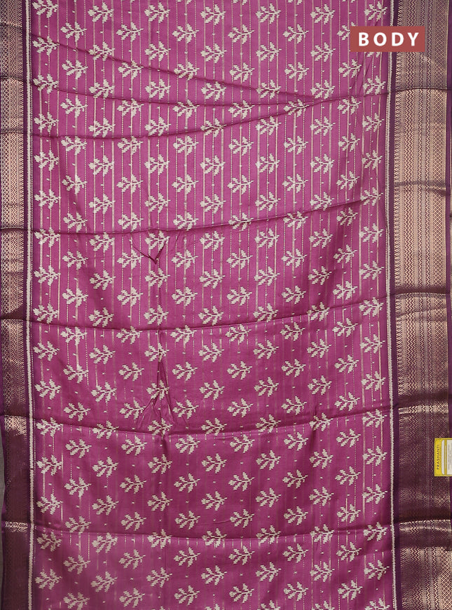 Semi dola saree mauve pink and purple with allover zari weaves & ikat buttas and zari woven border