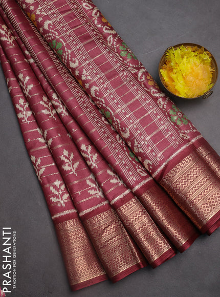 Semi dola saree pastel maroon and maroon with allover zari weaves & ikat buttas and zari woven border
