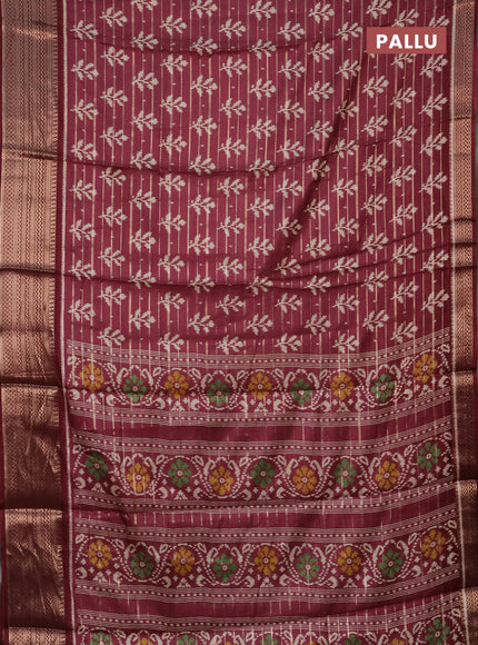 Semi dola saree pastel maroon and maroon with allover zari weaves & ikat buttas and zari woven border