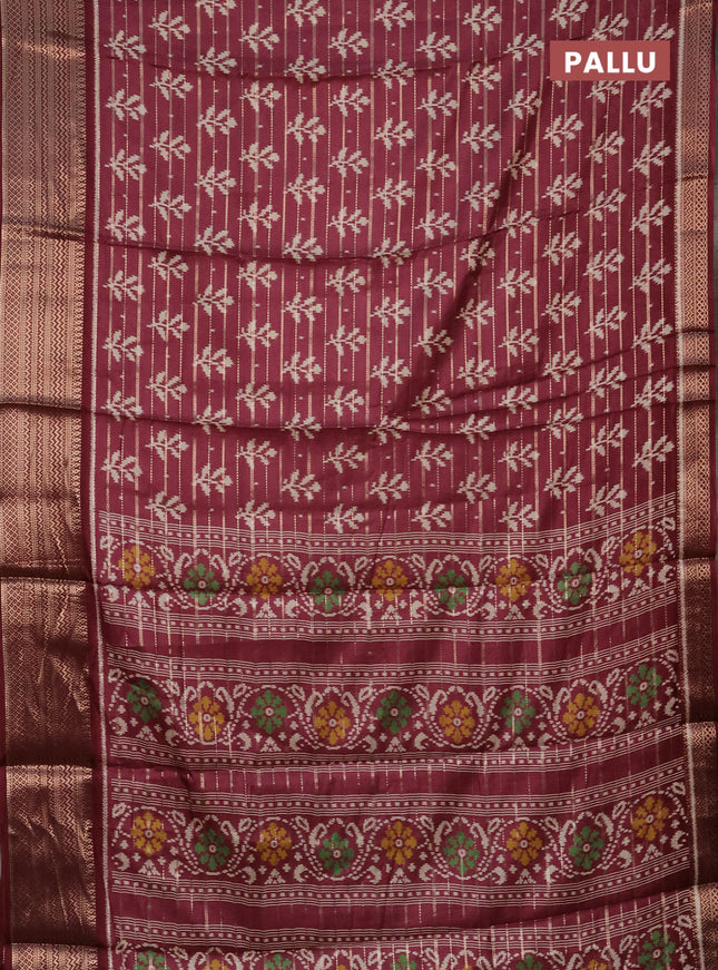 Semi dola saree pastel maroon and maroon with allover zari weaves & ikat buttas and zari woven border