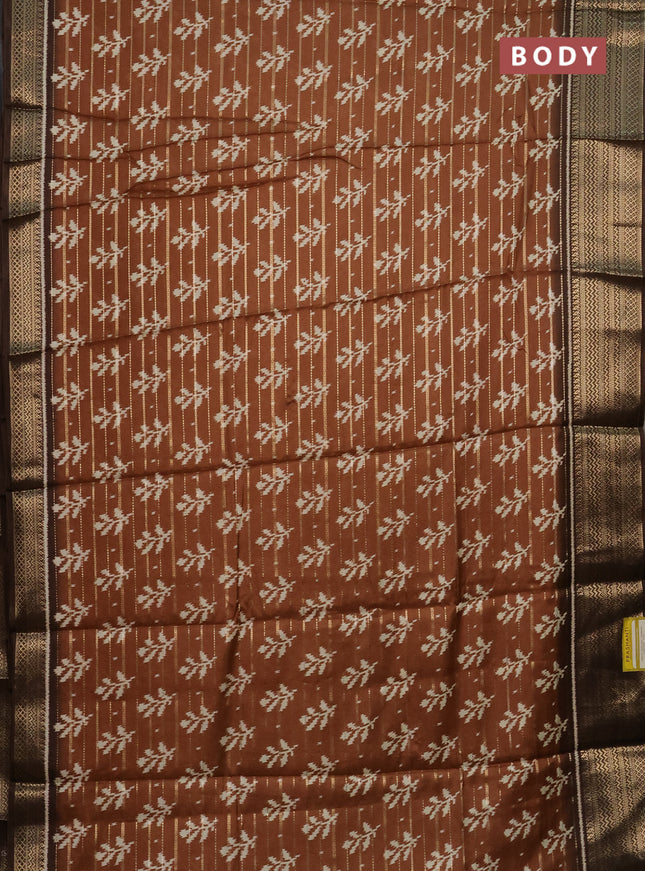 Semi dola saree rust shade and brown with allover zari weaves & ikat buttas and zari woven border