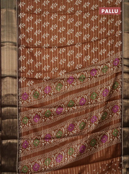 Semi dola saree rust shade and brown with allover zari weaves & ikat buttas and zari woven border
