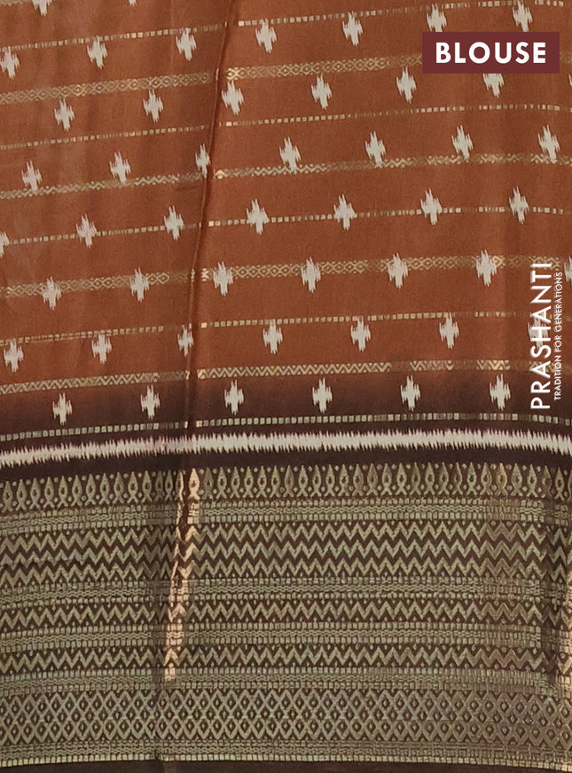 Semi dola saree rust shade and brown with allover zari weaves & ikat buttas and zari woven border