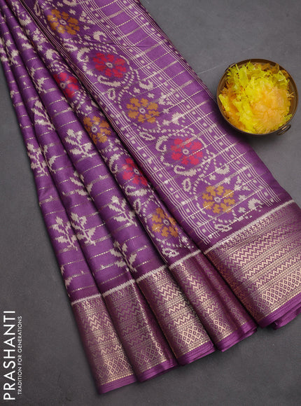 Semi dola saree purple shade with allover zari weaves & ikat buttas and zari woven border
