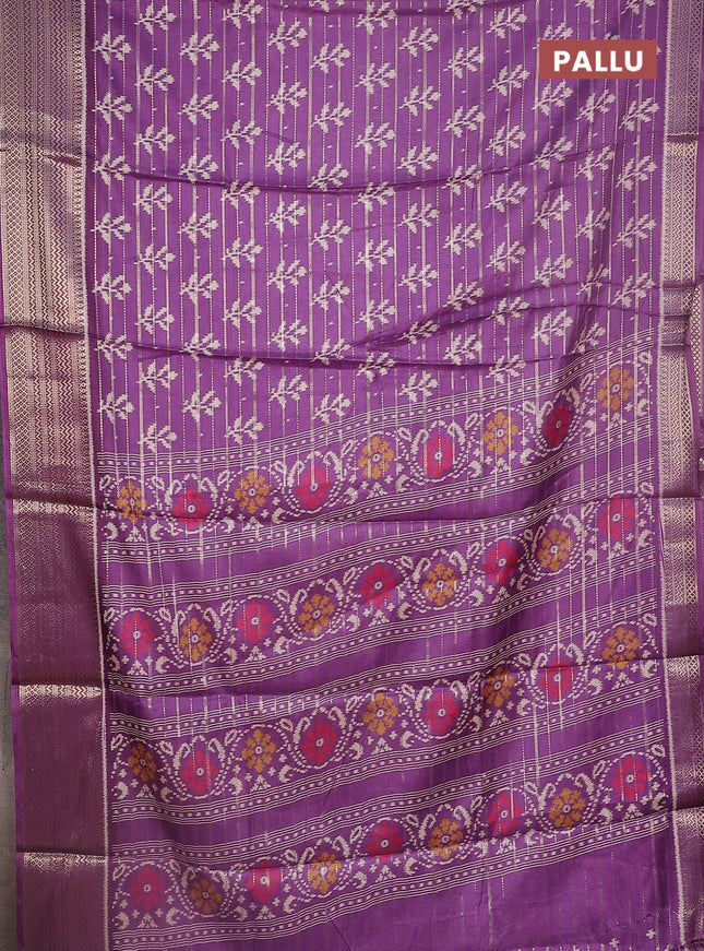 Semi dola saree purple shade with allover zari weaves & ikat buttas and zari woven border