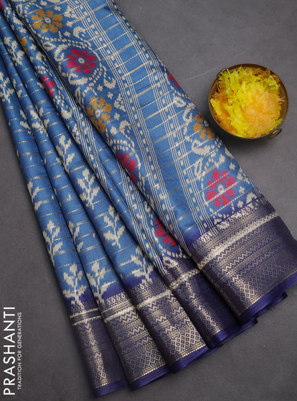 Semi dola saree pastel blue and blue with allover zari weaves & ikat buttas and zari woven border
