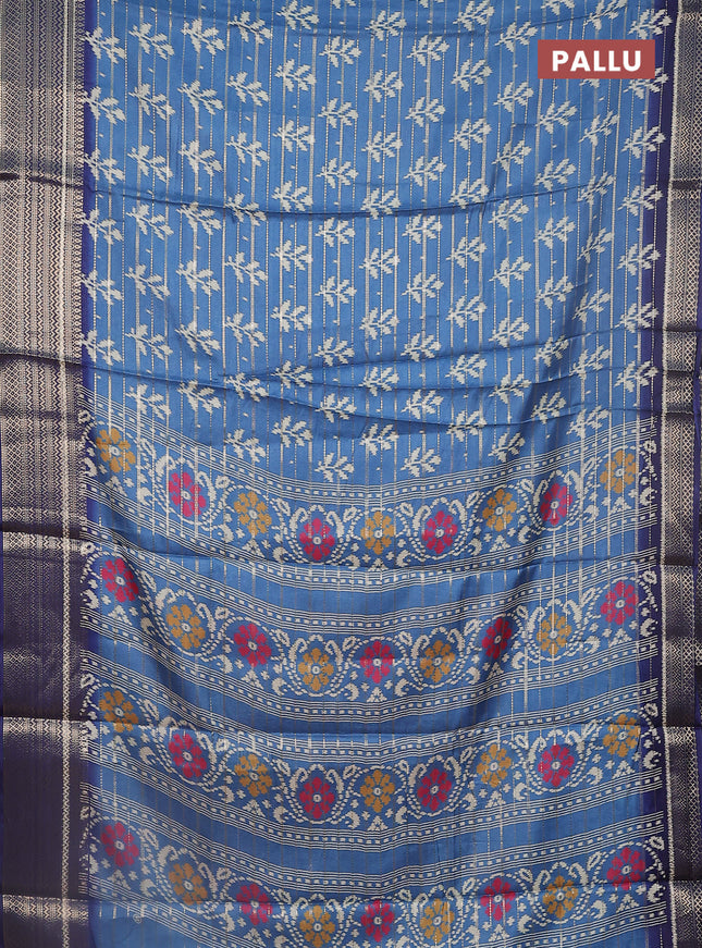 Semi dola saree pastel blue and blue with allover zari weaves & ikat buttas and zari woven border