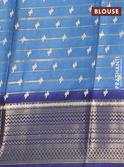 Semi dola saree pastel blue and blue with allover zari weaves & ikat buttas and zari woven border