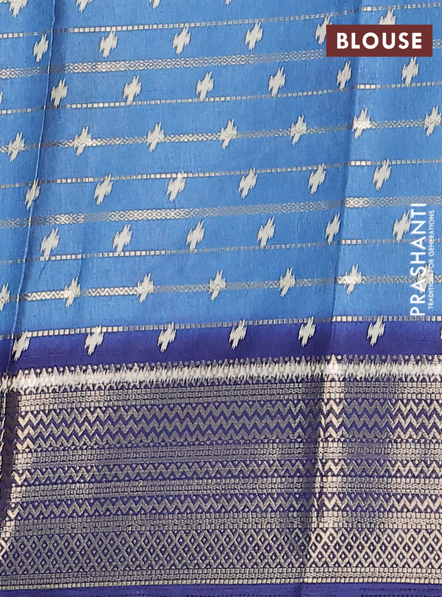 Semi dola saree pastel blue and blue with allover zari weaves & ikat buttas and zari woven border