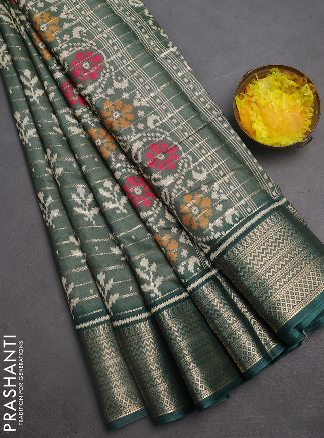 Semi dola saree pastel green and green with allover zari weaves & ikat buttas and zari woven border