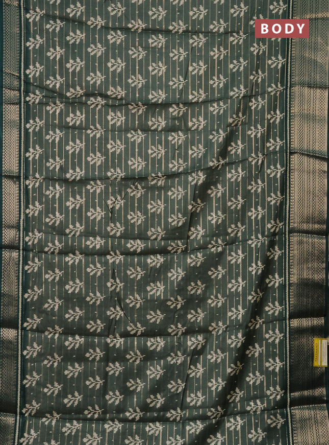 Semi dola saree pastel green and green with allover zari weaves & ikat buttas and zari woven border