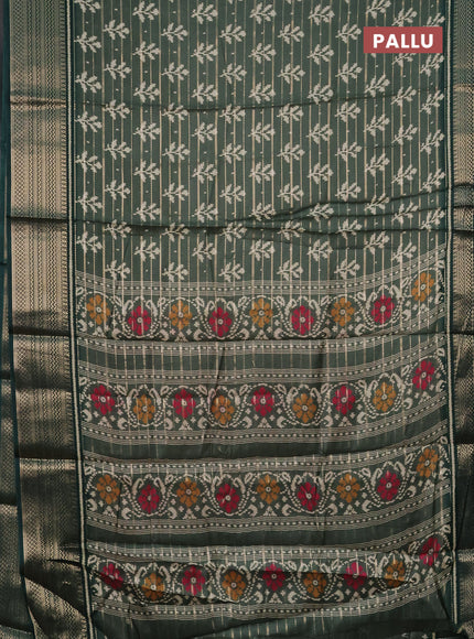 Semi dola saree pastel green and green with allover zari weaves & ikat buttas and zari woven border