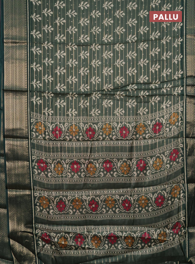 Semi dola saree pastel green and green with allover zari weaves & ikat buttas and zari woven border