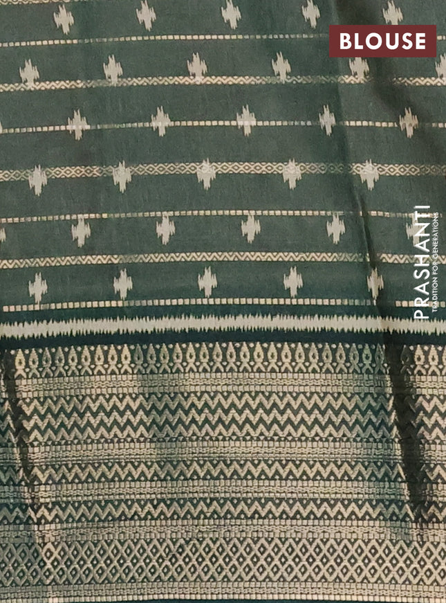 Semi dola saree pastel green and green with allover zari weaves & ikat buttas and zari woven border