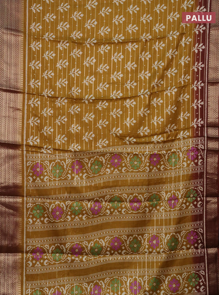 Semi dola saree dark mustard and brown with allover zari weaves & ikat buttas and zari woven border