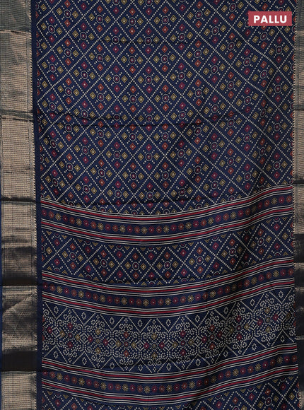 Semi dola saree peacock blue with allover bandhani prints and zari woven border