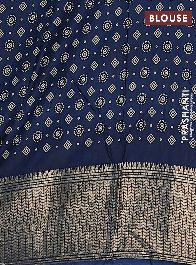 Semi dola saree peacock blue with allover bandhani prints and zari woven border